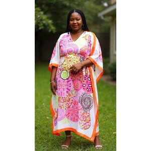 Gypsie Blu Women Caftan Dress Geometric Printed Pink Maxi Dresses for Party Wear